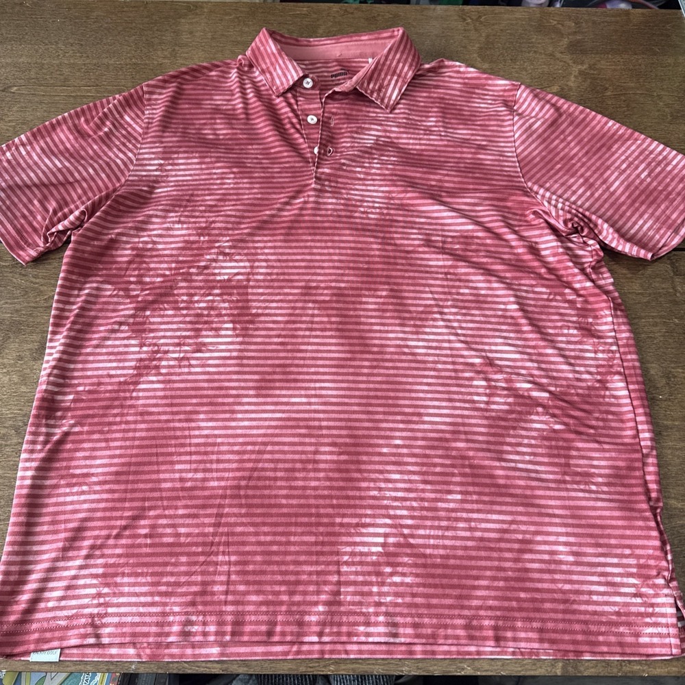 Puma Golf Polo Shirt Mens Xl Red Striped Short Sleeve Casual Preppy Golf Rugby